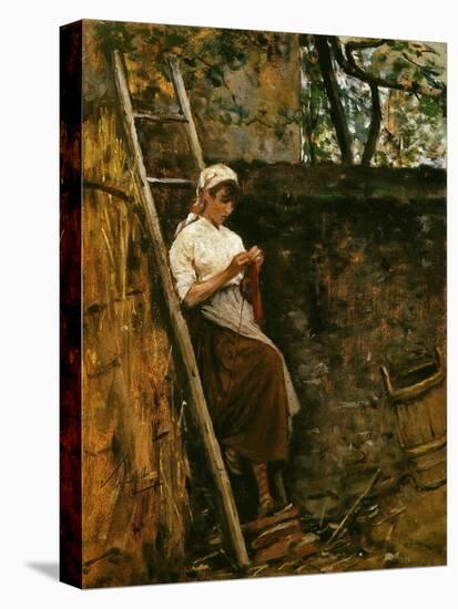 Woman Knitting-Silvestro Lega-Premier Image Canvas