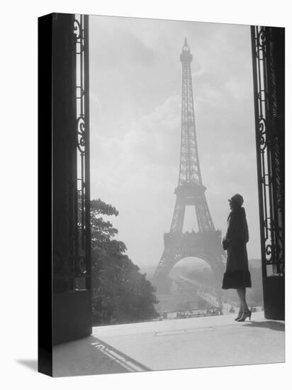 Woman looking toward Eiffel Tower-H Armstrong Roberts-Stretched Canvas