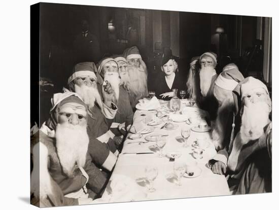 Woman Lunching with Twelve Santa Clauses-null-Stretched Canvas