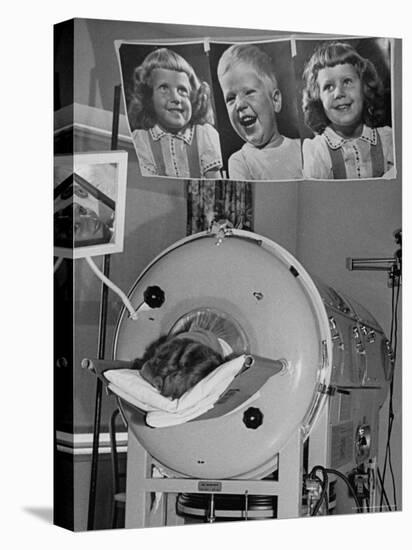 Woman Lying in Iron Lung During Treatment For Polio, Photos of Her Children Keep Her Smiling-Wallace Kirkland-Premier Image Canvas