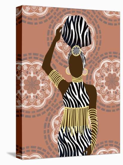 Woman Mandala Zebra Print Coral-Matthew Piotrowicz-Stretched Canvas