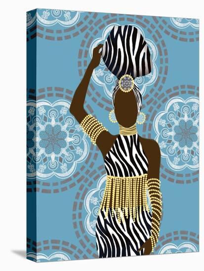 Woman Mandala Zebra Print Teal-Matthew Piotrowicz-Stretched Canvas