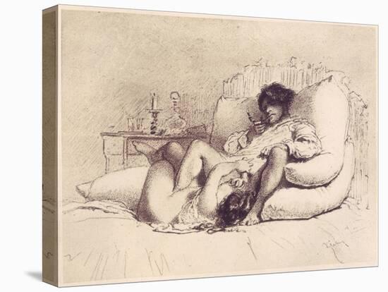 Woman Masturbating a Man on a Bed, Plate 18 from "Liebe," Published 1901 in Leipzig-Mihaly von Zichy-Premier Image Canvas