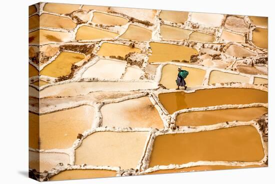 Woman Mining Salt, Salineras De Maras, Maras Salt Flats, Sacred Valley, Peru, South America-Laura Grier-Premier Image Canvas