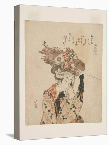 Woman of ?Hara with Firewood Bundle and Kite (Colour Woodblock Print)-Katsushika Hokusai-Premier Image Canvas