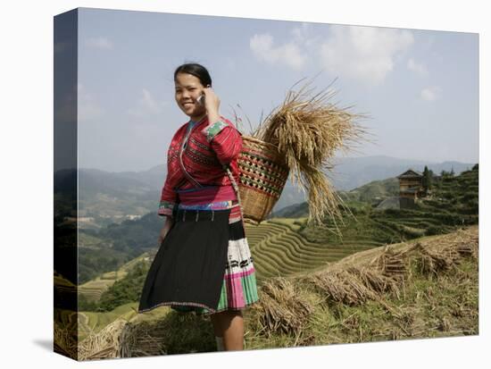 Woman of Yao Minority with Cellphone, Longsheng Terraced Ricefields, Guangxi Province, China-Angelo Cavalli-Premier Image Canvas