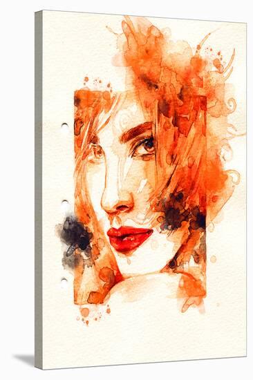 Woman Orange Face Illustration-null-Stretched Canvas