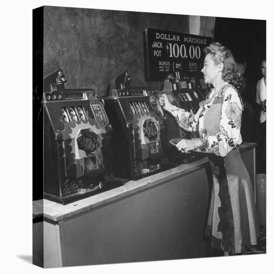 Woman Participating in WWII War Bond Rally in Gambling Casino-John Florea-Premier Image Canvas