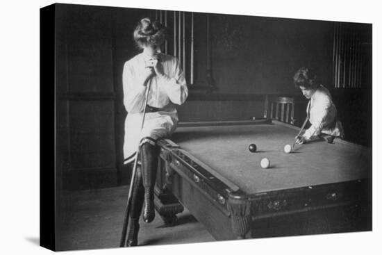 Woman Playing Billiards Photograph-Lantern Press-Stretched Canvas