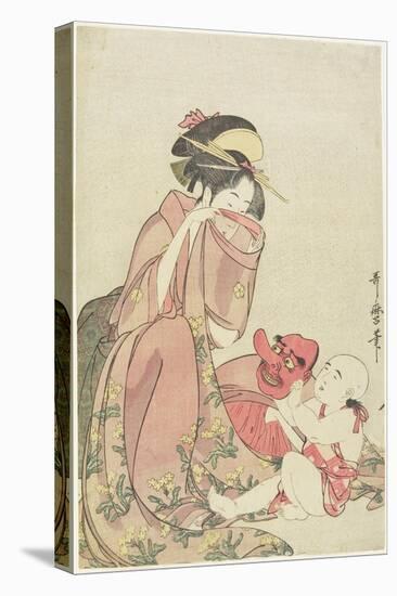 Woman Playing with a Child with a Tengu Mask, 1795-1802-Kitagawa Utamaro-Premier Image Canvas