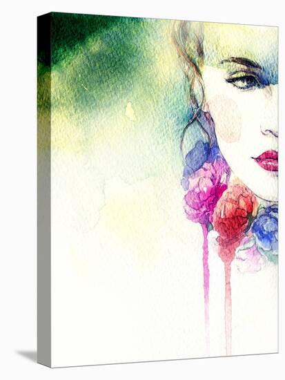 Woman Portrait .Abstract Watercolor .Fashion Background-Anna Ismagilova-Stretched Canvas