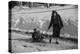 Woman Pulling Two Children on Sled in Winter, Vermont, 1940-Marion Post Wolcott-Premier Image Canvas