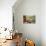 Woman Reading Plans in Living Room, Retro-null-Stretched Canvas displayed on a wall