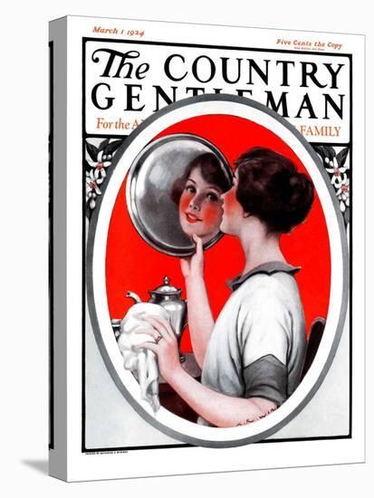 "Woman Reflected in Silver Tray," Country Gentleman Cover, March 1, 1924-Katherine R. Wireman-Premier Image Canvas