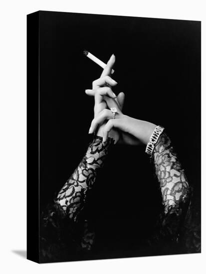Woman's Hands Holding Cigarette-null-Premier Image Canvas