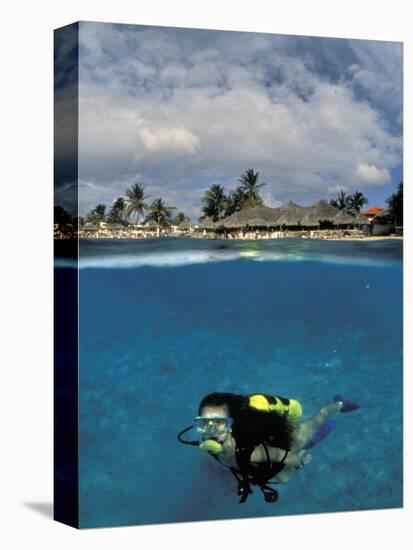 Woman Scuba Diving, Bonaire, Caribbean-Amos Nachoum-Premier Image Canvas