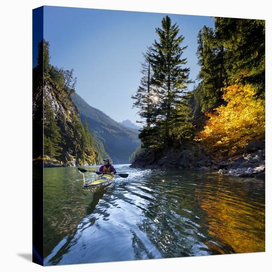 Woman Sea Kayaker on Lake Diablo, North Cascades National Park, Washington, USA-Gary Luhm-Premier Image Canvas