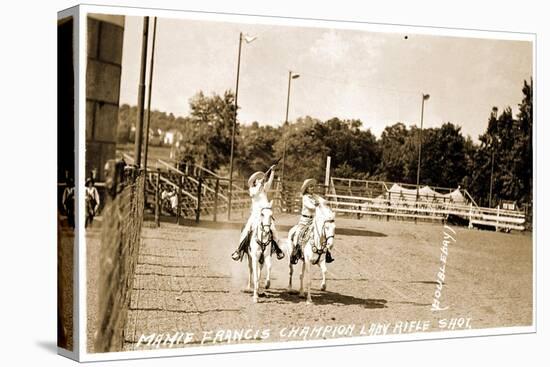 Woman Shooting Rifle from Horse-null-Stretched Canvas