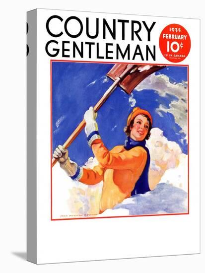 "Woman Shoveling Snow," Country Gentleman Cover, February 1, 1935-John Newton Howitt-Premier Image Canvas