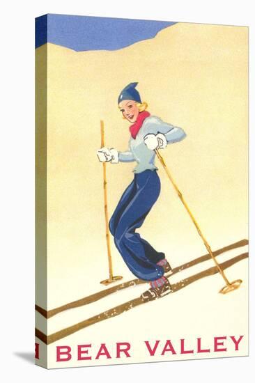 Woman Skiing Down Hill, Bear Valley-null-Stretched Canvas
