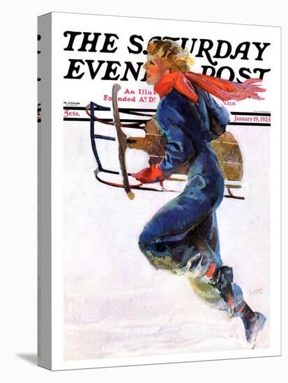 "Woman Sledder," Saturday Evening Post Cover, January 19, 1935-John LaGatta-Premier Image Canvas
