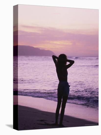 Woman Standing on Beach in Silhouette-Bill Romerhaus-Premier Image Canvas