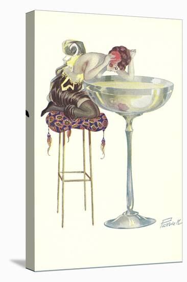 Woman Staring into Champagne Glass-null-Stretched Canvas