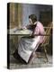 Woman Stitching a Patchwork Quilt, 1800s-null-Premier Image Canvas