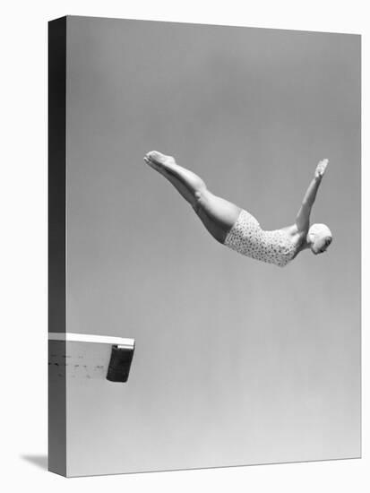 Woman Swan Dive Off Diving Board, 1950-null-Stretched Canvas