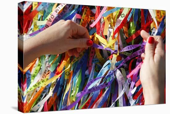 Woman Tying Lucky Ribbon at Igreja Nosso Senhor do Bonfim Church, Salvador, Bahia, Brazil-Yadid Levy-Premier Image Canvas