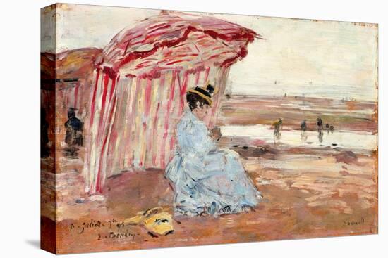 Woman under Beach Umbrella, 1895 (Oil on Panel)-Eugene Louis Boudin-Premier Image Canvas