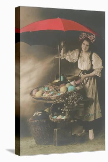 Woman under Umbrella Selling Eggs-null-Stretched Canvas