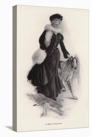 Woman Walking Her Rough Collie Dog in the Winter (Litho)-Harrison Fisher-Premier Image Canvas