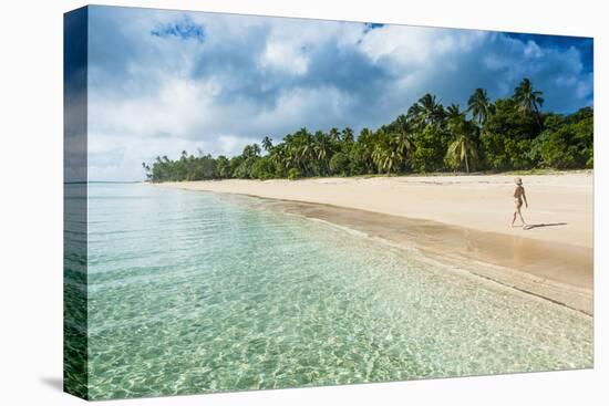 Woman Walking on a Palm Fringed White Sand Beach in Ha'Apai Islands, Tonga, South Pacific-Michael Runkel-Premier Image Canvas