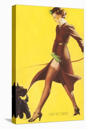 Woman Walking Scotty Dog-null-Stretched Canvas