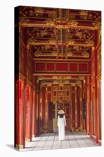 Woman Wearing Ao Dai Dress in Imperial Palace Inside Citadel, Hue, Thua Thien-Hue, Vietnam (Mr)-Ian Trower-Premier Image Canvas