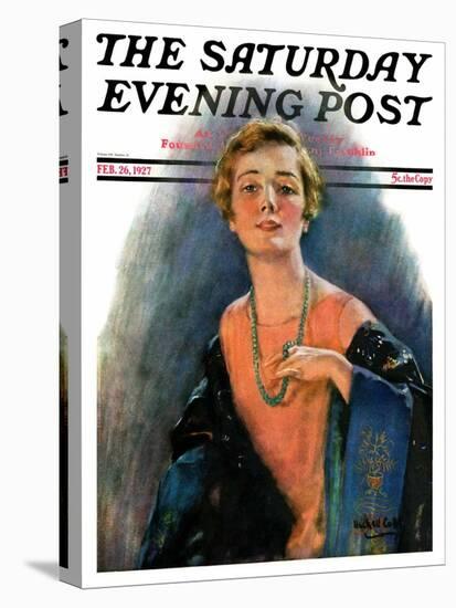 "Woman Wearing Beaded Necklace," Saturday Evening Post Cover, February 26, 1927-William Haskell Coffin-Premier Image Canvas