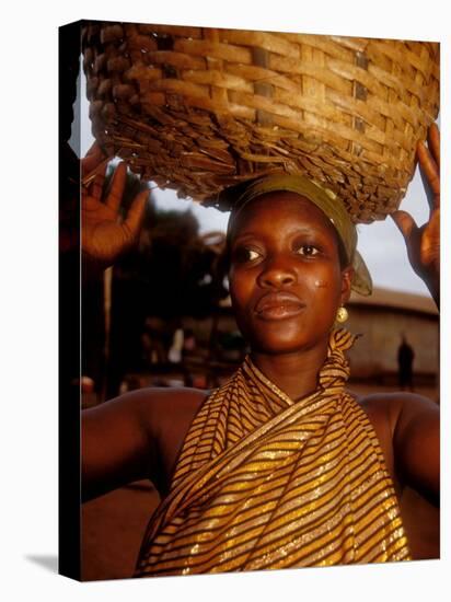 Woman Wearing Gold Fabric Dress and Carrying Basket, Kabile, Brong-Ahafo Region, Ghana-Alison Jones-Premier Image Canvas