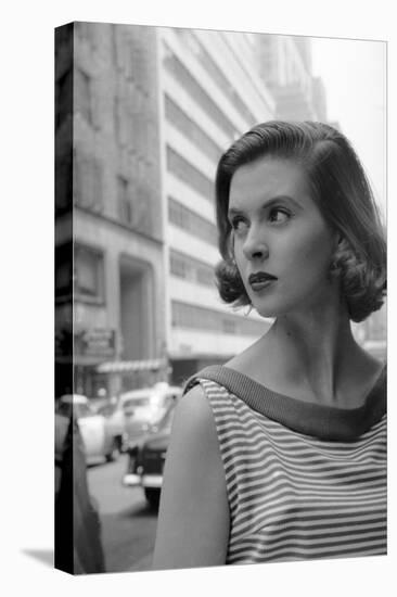 Woman Wearing Striped Shirt Modeling the Page Boy Hair Style on City Street, New York, NY, 1955-Nina Leen-Premier Image Canvas