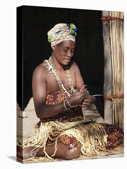 Woman Weaving Reeds, Kxoe Village, Kwando River Area, Caprivi Strip, Eastern Namibia-Kim Walker-Premier Image Canvas