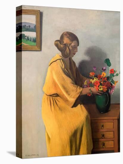 Woman with a Bunch of Flowers, 1922 (Oil on Canvas)-Felix Edouard Vallotton-Premier Image Canvas