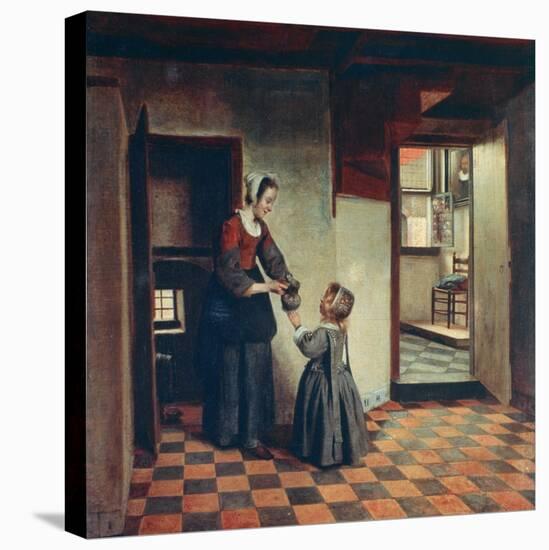 Woman with a Child in a Pantry, C1660-Pieter de Hooch-Premier Image Canvas