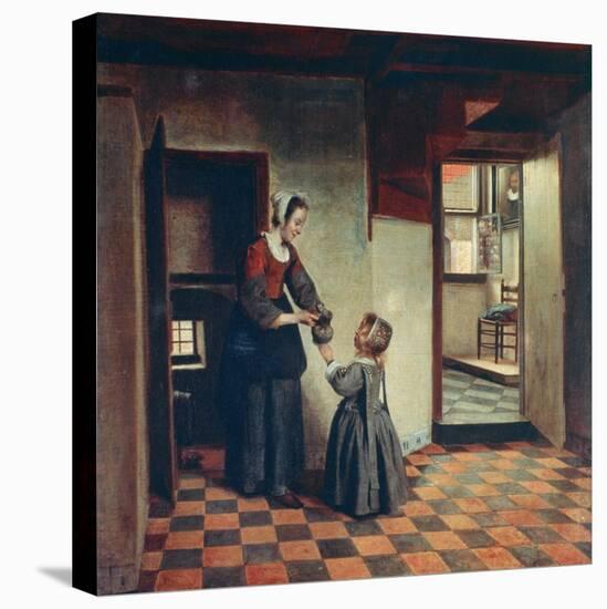 Woman with a Child in a Pantry, C1660-Pieter de Hooch-Premier Image Canvas