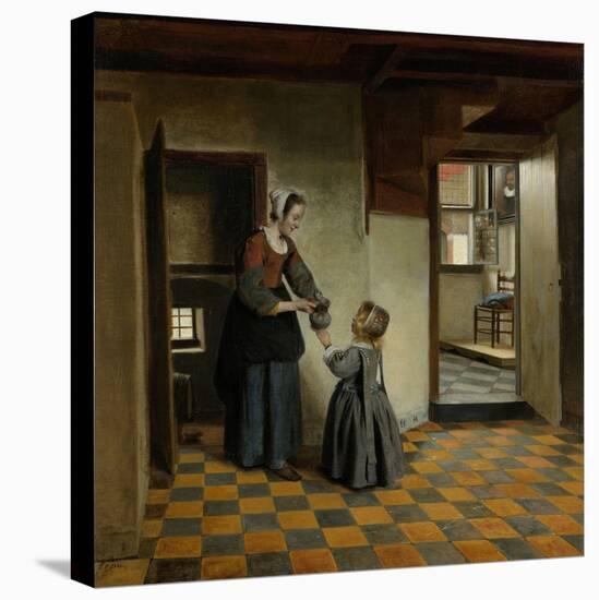 Woman with a Child in a Pantry-Pieter de Hooch-Stretched Canvas