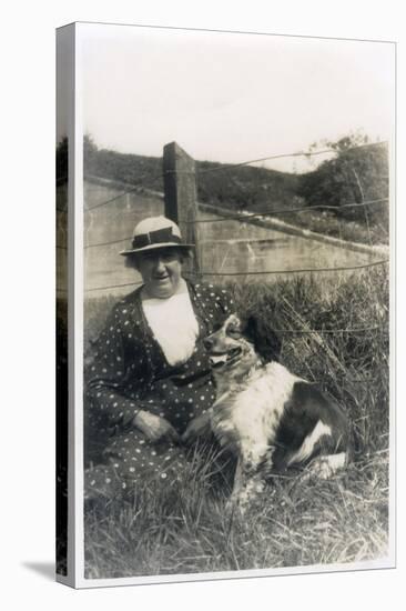 Woman with a Dog in a Field-null-Premier Image Canvas