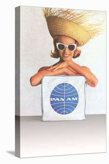 Woman with Big Sunglasses, Straw Hat and Pan Am Bag-null-Stretched Canvas