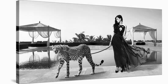 Woman with Cheetah-Julian Lauren-Stretched Canvas