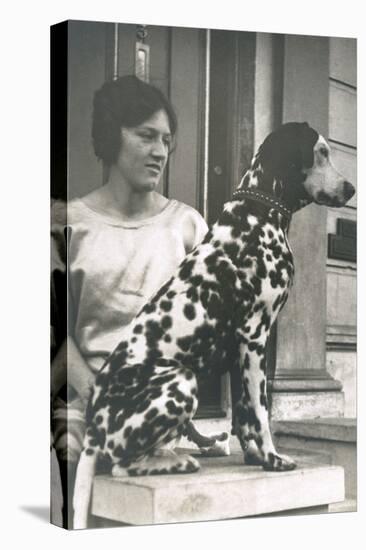 Woman with Dalmatian Outside a House-null-Premier Image Canvas