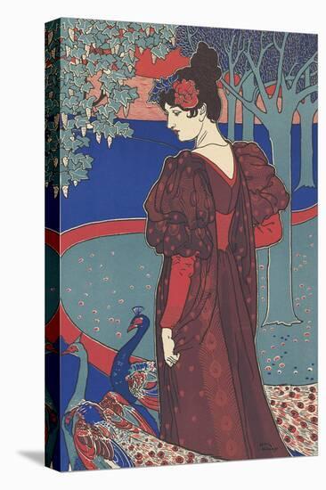 Woman with Peacocks-Louis Rhead-Stretched Canvas
