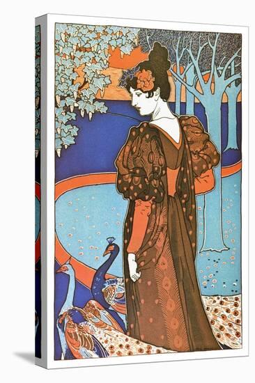 Woman with Peacocks-Alphonse Mucha-Stretched Canvas